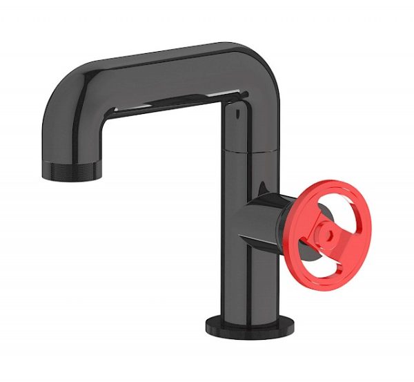 Miscelatore lavabo colore nero spazzolato leva rossa serie bold ib