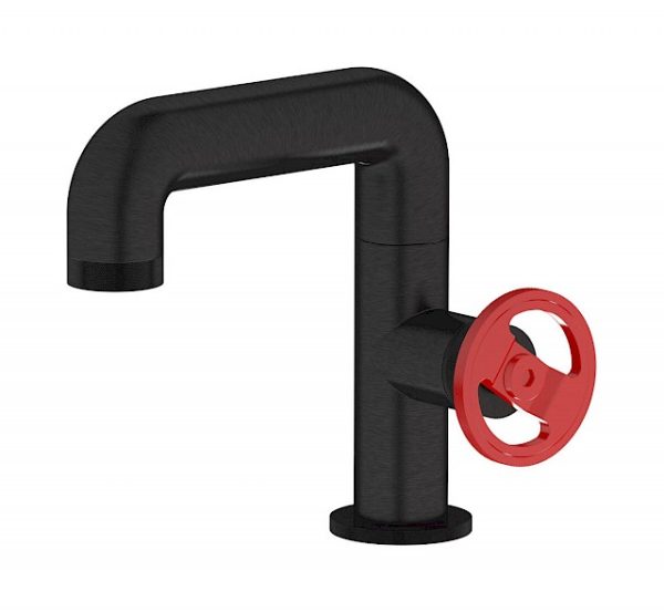 Miscelatore lavabo colore nero spazzolato leva rossa serie bold ib