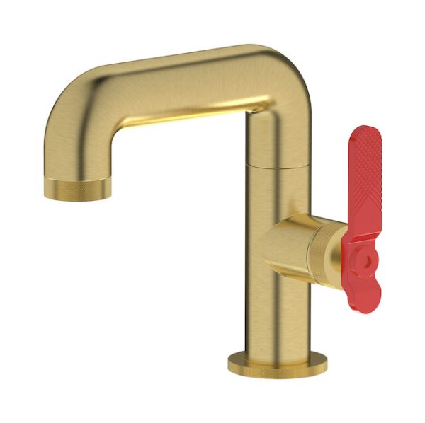 Miscelatore lavabo colore cromo oro inglese spazzolato leva rossa serie bold ib