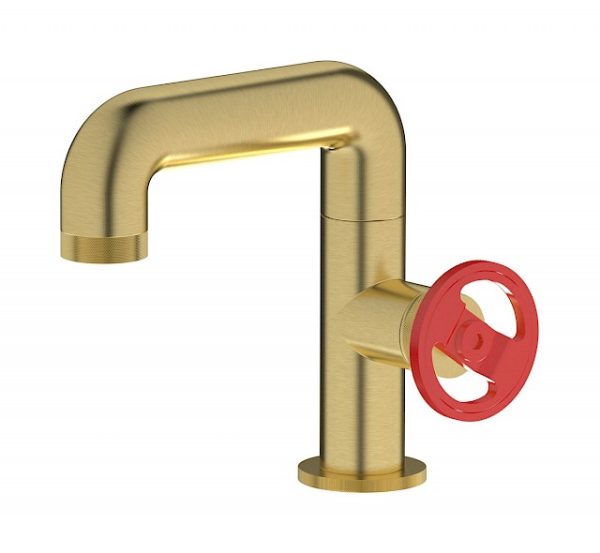 Miscelatore lavabo colore cromo oro inglese spazzolato leva rossa serie bold ib