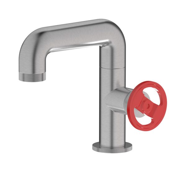 Miscelatore lavabo colore nickel spazzolato leva rossa serie bold ib