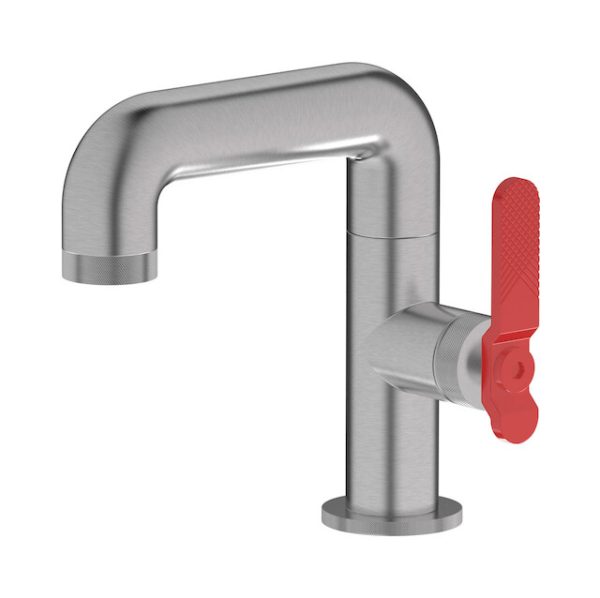 Miscelatore lavabo colore nickel spazzolato leva rossa serie bold ib