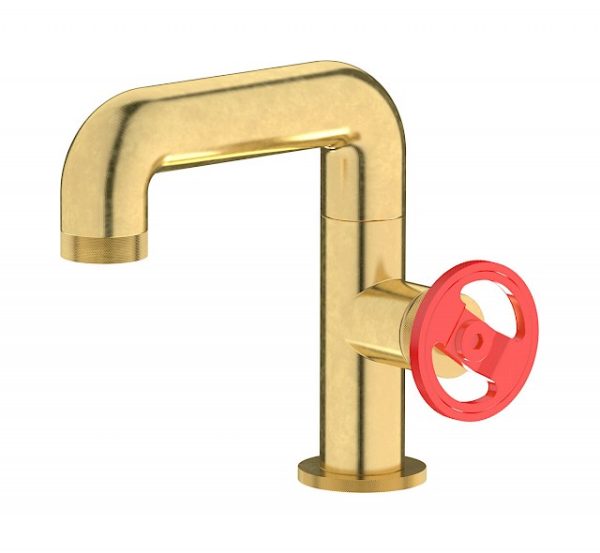 Miscelatore lavabo colore ottone naturale leva rossa serie bold ib