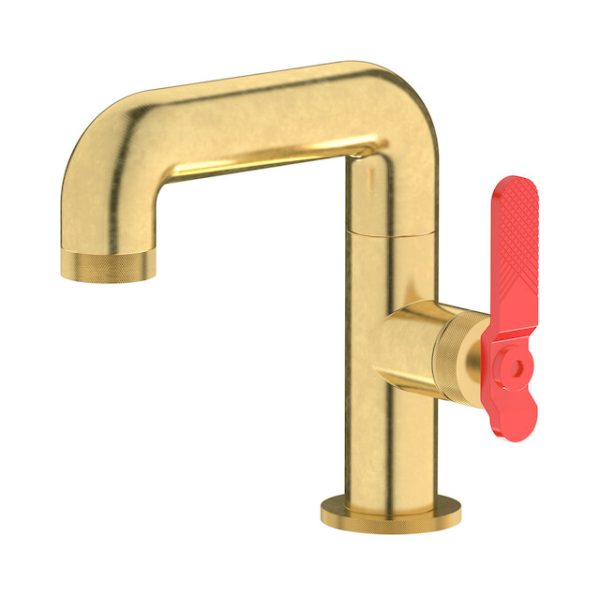 Miscelatore lavabo colore ottone naturale leva rossa serie bold ib