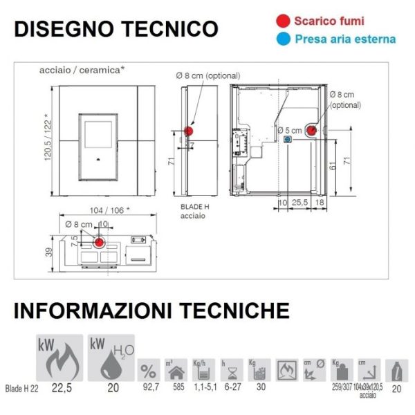 Scheda tecnica serie blade-h22 Edilkamin