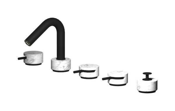 Miscelatore bordo vasca cinque fori colore bianco nero opaco serie marmo ib