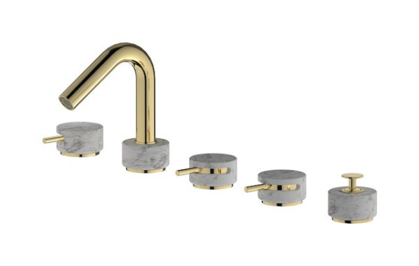 Miscelatore bordo vasca cinque fori colore bianco oro inglese serie marmo ib