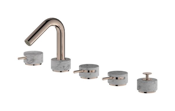 Miscelatore bordo vasca cinque fori colore bianco oro rosa serie marmo ib