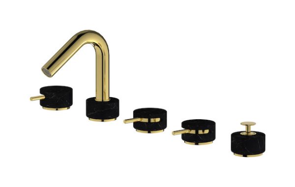 Miscelatore bordo vasca cinque fori colore nero oro serie marmo ib