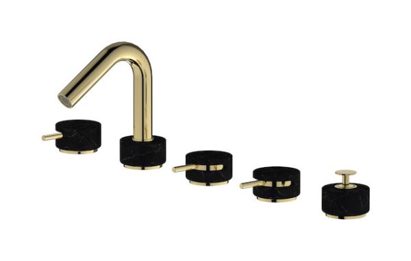 Miscelatore bordo vasca cinque fori colore nero oro inglese spazzolato serie Marmo ib