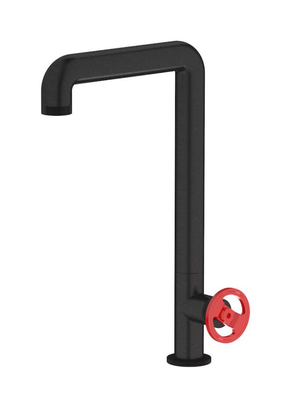 Miscelatore cucina colore nero spazzolato leva rossa serie bold ib