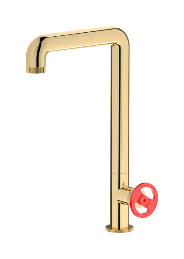 Miscelatore cucina colore oro inglese leva rossa serie bold ib
