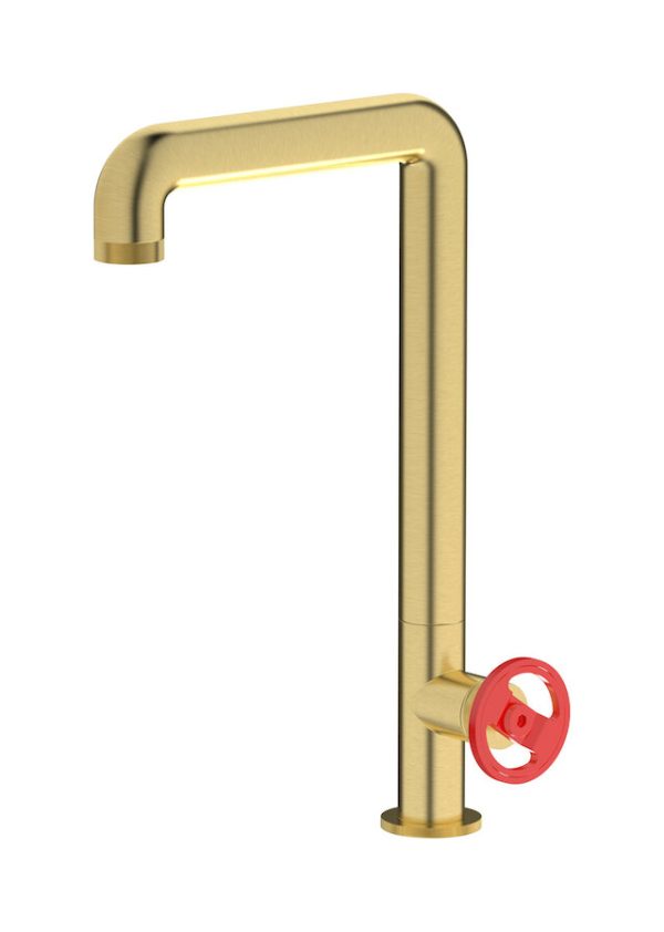 Miscelatore cucina colore oro inglese spazzolato leva rossa serie bold ib