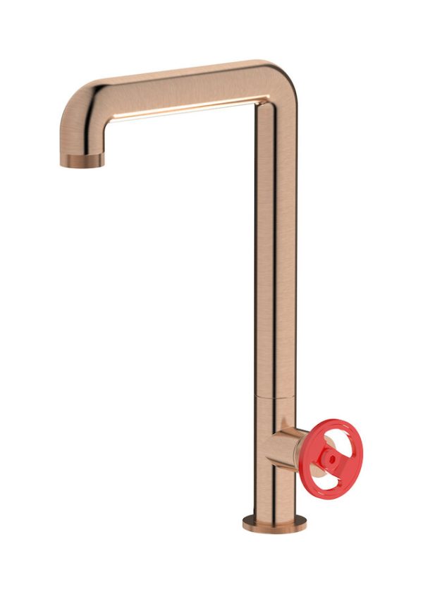 Miscelatore cucina colore oro rosa spazzolato leva rossa serie bold ib