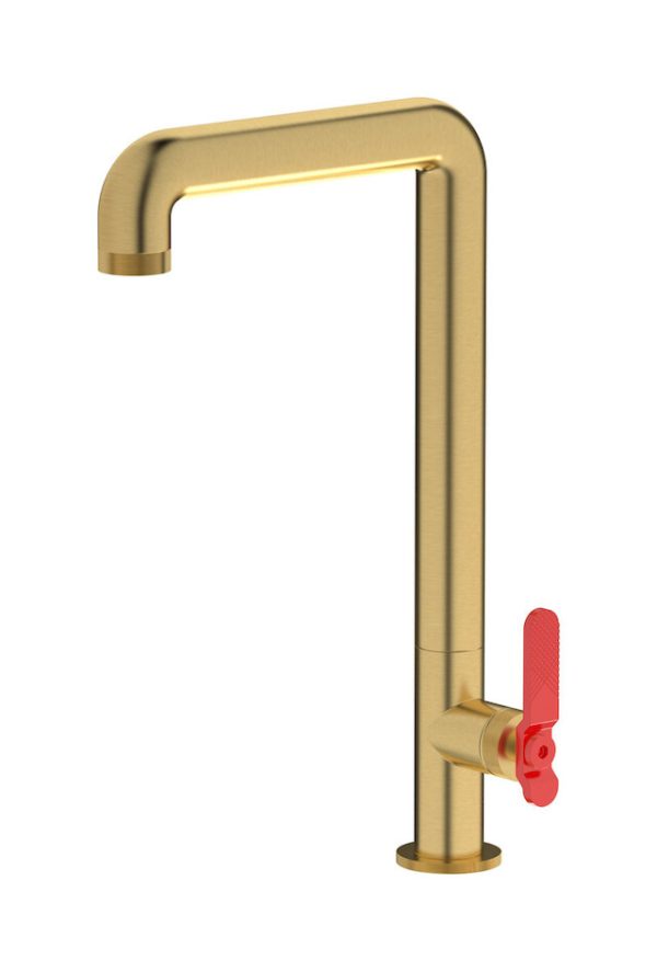 Miscelatore cucina colore oro spazzolato leva rossa serie bold ib