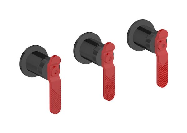 Miscelatore doccia tre fori colore nero leva rossa serie bold ib