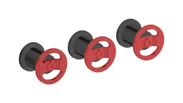 Miscelatore doccia tre fori colore nero leva rossa serie bold ib