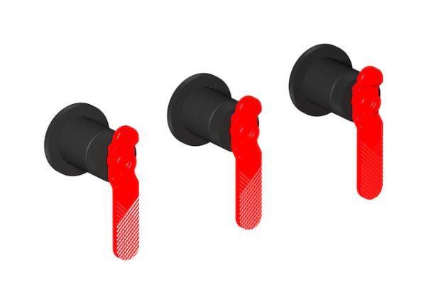 Miscelatore doccia tre fori colore nero opaco leva rossa serie bold ib