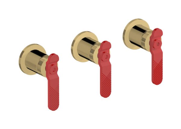 Miscelatore doccia tre fori colore oro leva rossa serie bold ib