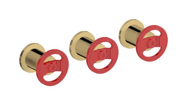 Miscelatore doccia tre fori colore oro leva rossa serie bold ib