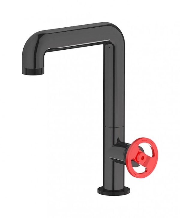 Miscelatore lavabo alto colore nero leva rossa serie Bold - ib