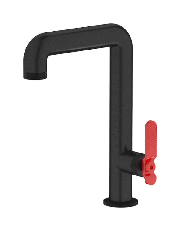 Miscelatore lavabo alto colore nero spazzolato leva rossa serie Bold - ib