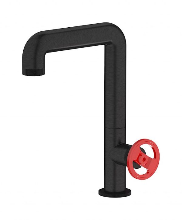 Miscelatore lavabo alto colore nero spazzolato leva rossa serie Bold - ib