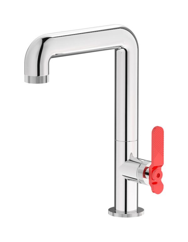 Miscelatore lavabo alto colore cromo leva dritta rossa serie Bold - ib