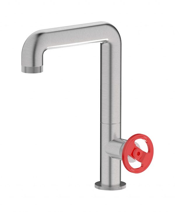 Miscelatore lavabo alto colore nicke spazzolato leva rossa serie Bold - ib