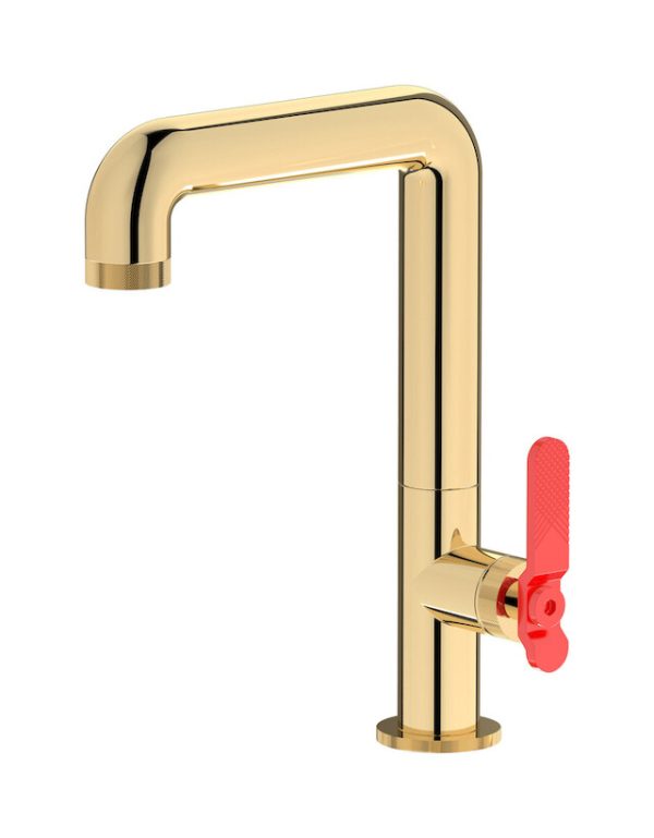 Miscelatore lavabo alto colore oro inglese leva rossa serie bold - ib
