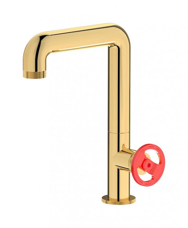 Miscelatore lavabo alto colore oro leva rossa serie Bold - ib