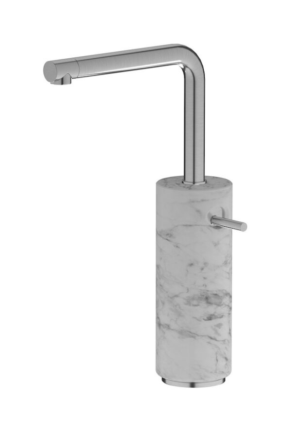 Miscelatore monforo lavabo alto colore bianco nickel spazzolato serie Marmo ib