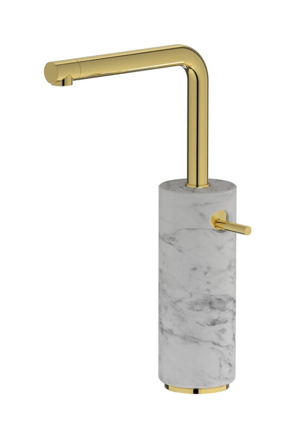 Miscelatore monforo lavabo alto colore bianco oro serie Marmo ib