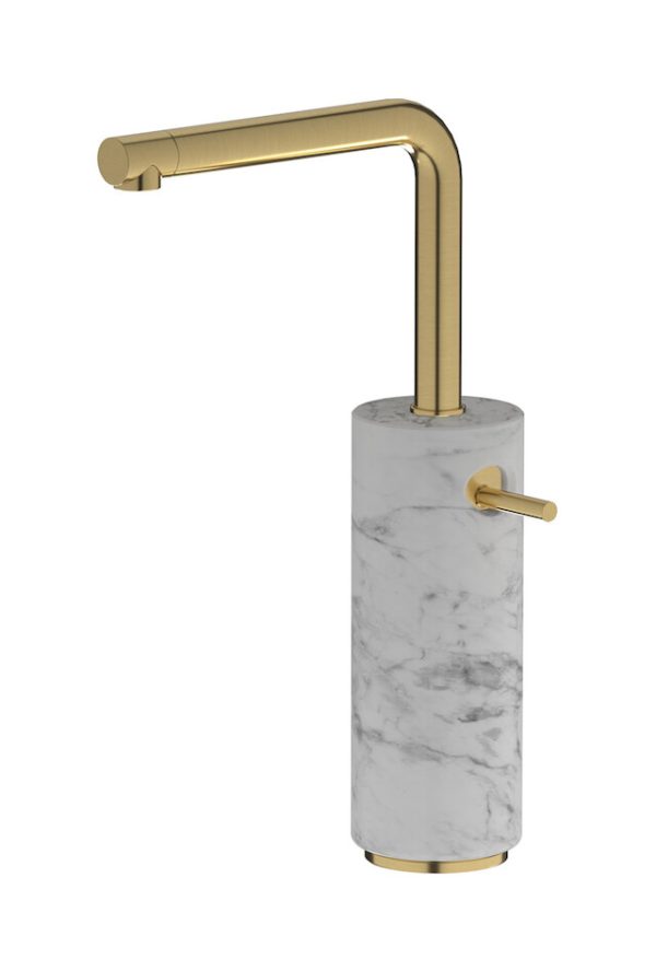 Miscelatore monforo lavabo alto colore bianco oro spazzolato serie Marmo ib