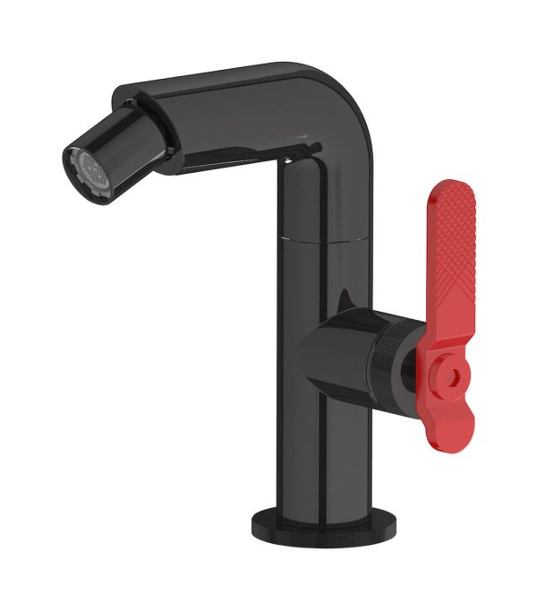 Miscelatore monoforo bidet colore nero spazzolato leva rossa serie bold ib