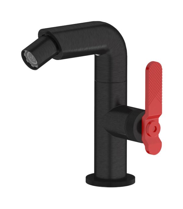 Miscelatore monoforo bidet colore nero spazzolato leva rossa serie bold ib