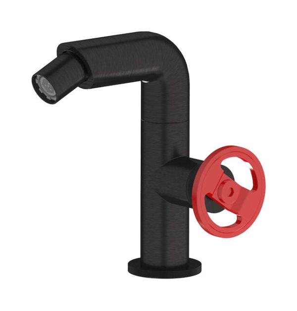 Miscelatore monoforo bidet colore nero spazzolato leva rossa serie bold ib