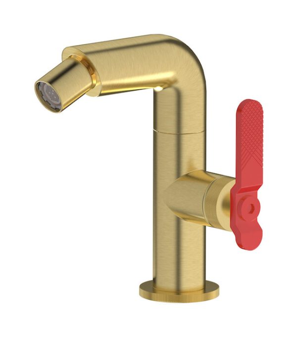 MIscelatore monoforo bidet colore oro inglese spazzolato leva rossa serie bold ib