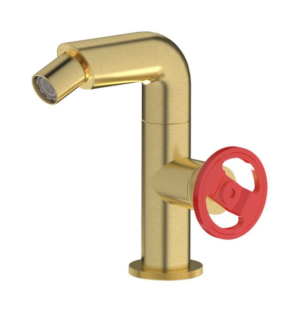 MIscelatore monoforo bidet colore oro inglese spazzolato leva rossa serie bold ib
