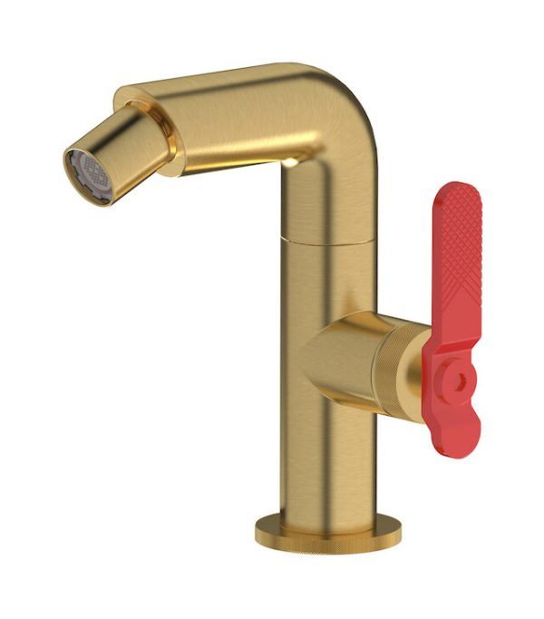 Miscelatore monoforo bidet colore oro spazzolato leva rossa serie bold ib