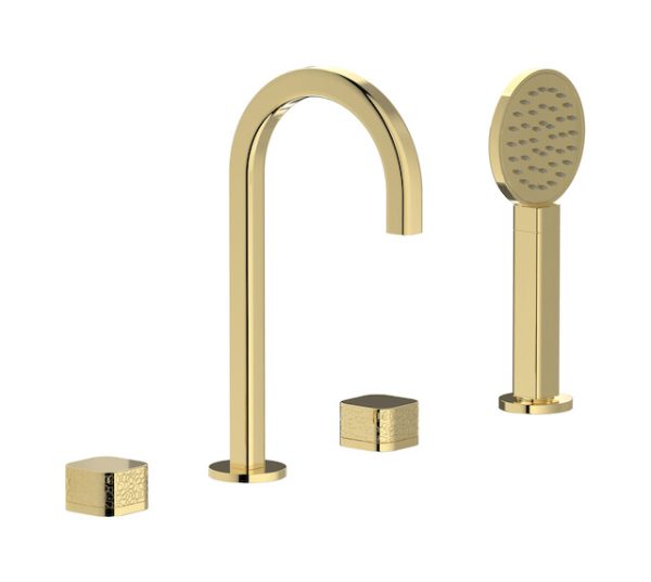 Miscelatore vasca quattro fori colore oro inglese leva corallo serie Elio ib