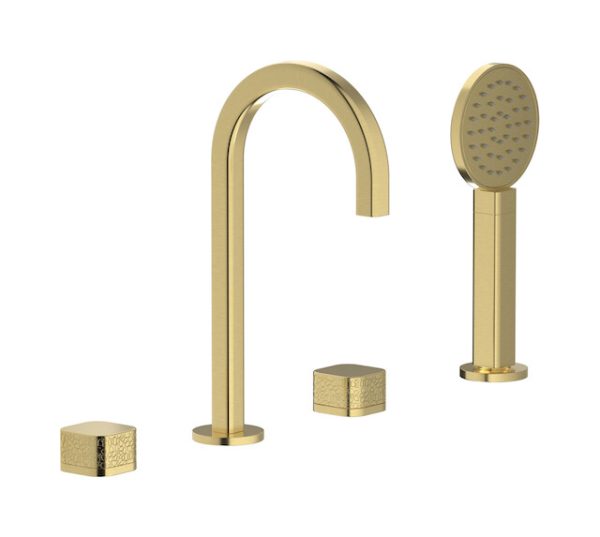 Miscelatore vasca quattro fori colore oro inglese spazzolato leva-corallo serie Elio ib