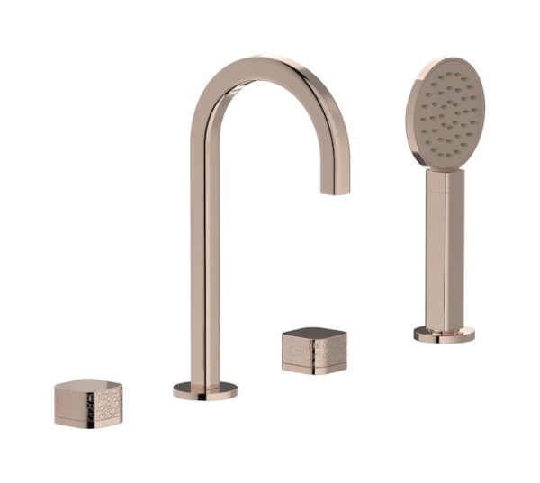 Miscelatore vasca quattro fori colore oro rosa leva corallo serie Elio ib