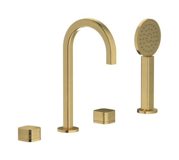 Miscelatore vasca quattro fori leva corallo ottone naturale - ELIO IB Rubinetterie