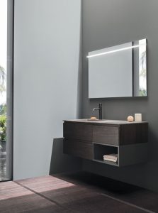 Composizione mobile bagno con lavabo integrato e cassettoni con gola vano a giorno e specchio - Serie FUSION STREET Arbi
