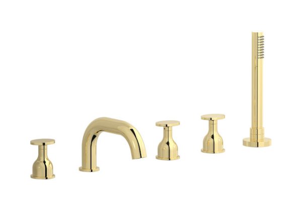 Miscelatore bordo vasca 5 fori colore oro serie Batlò ib