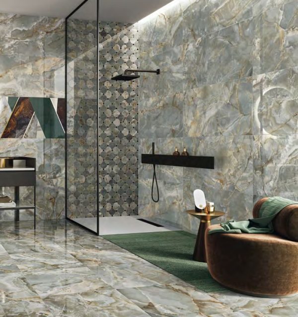 Piastrelle effetto marmo per pavimenti e rivestimenti colore mos circle green serie SERENADE Naxos