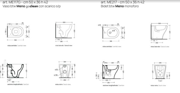 Scheda Tecnica Vaso+Bidet Filomuro Meno - Flaminia