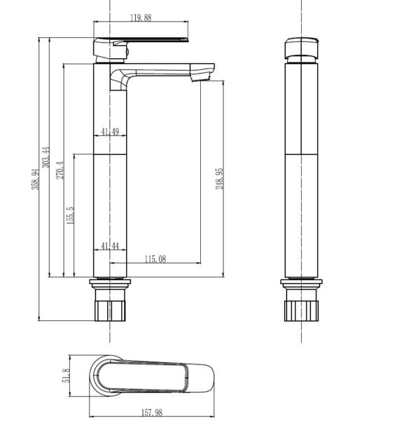 Scheda Tecnica Miscelatore lavabo alto con piletta pop up cromo - HH - Impalli