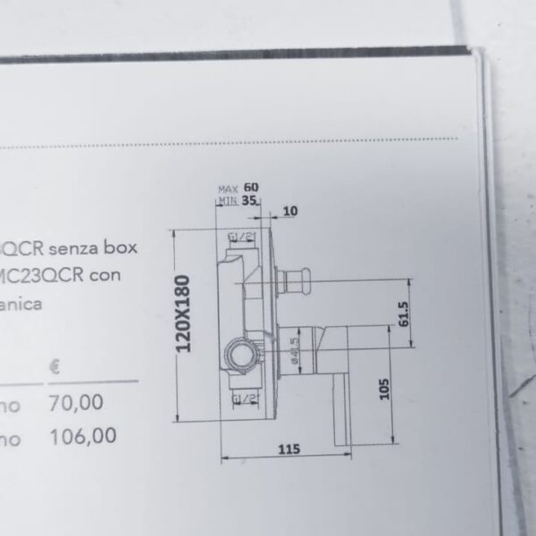 scheda tecnica Miscelatore doccia 2 vie cromo – 2123 - Impalli
